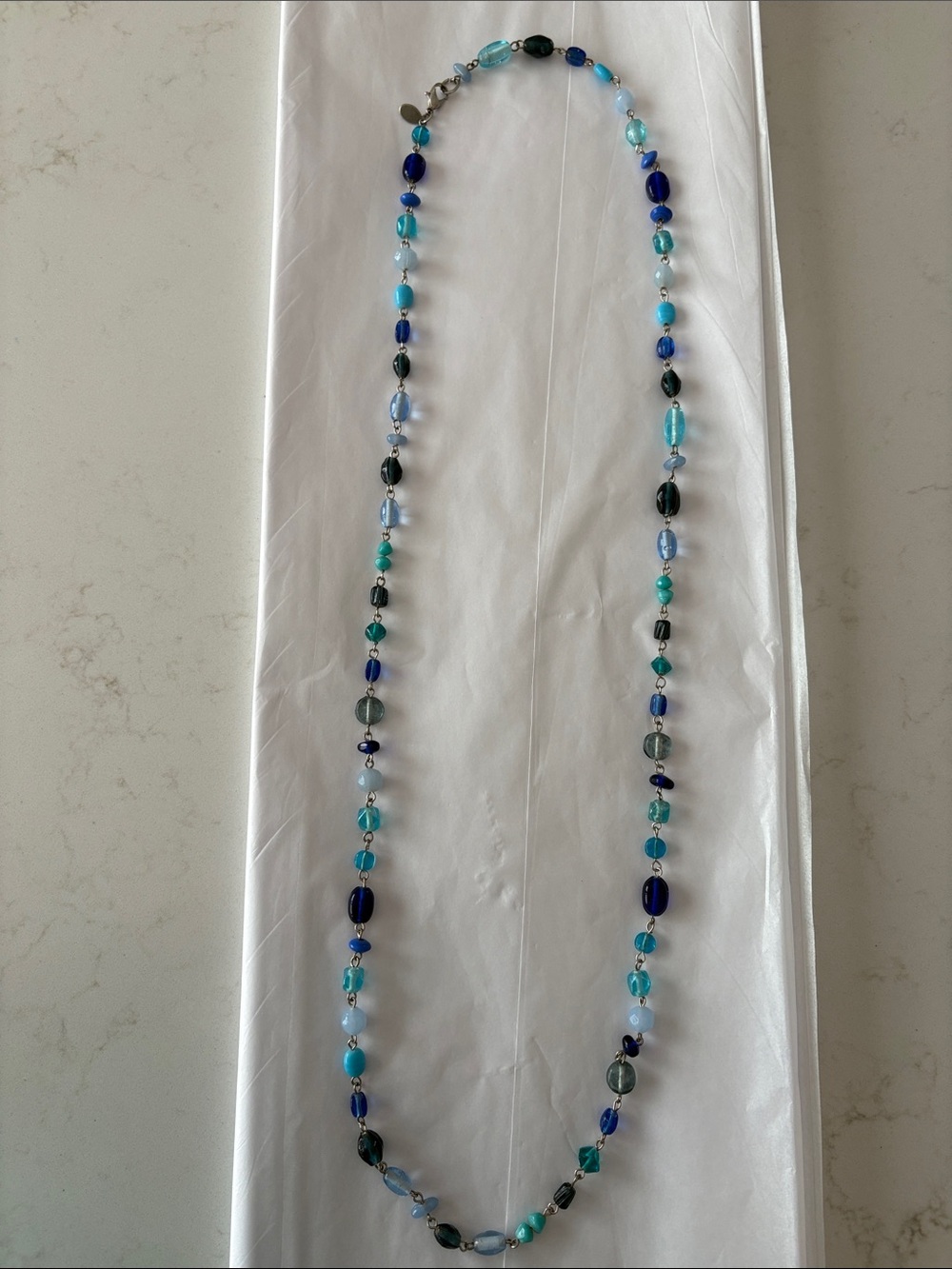 Long Multi-Blue Beaded Necklace - Brand Unknown